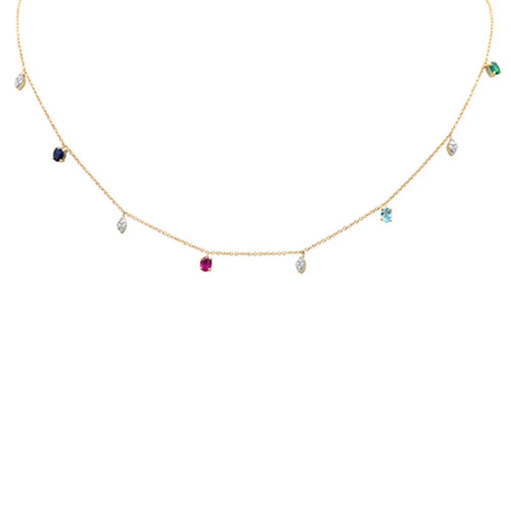 <span>DIAMOND CLOSEOUT! </span> 1.03ct G SI 14K Yellow Gold Diamond & Multi Color Gemstone Necklace 16+2" Ext