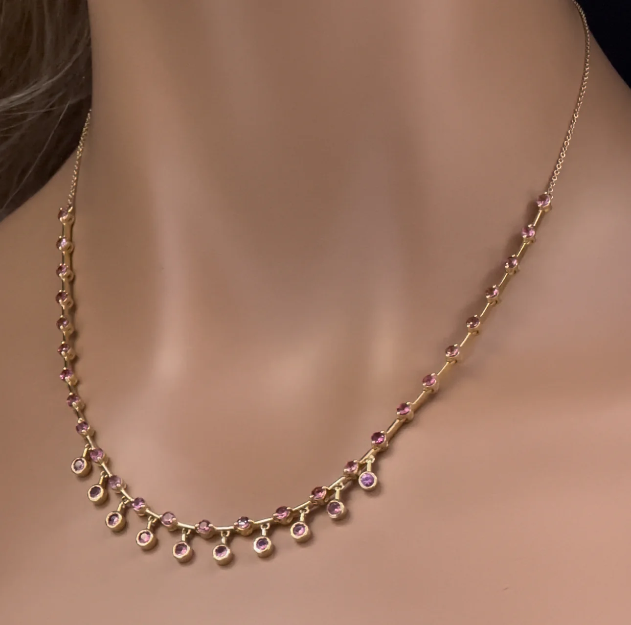 <span>GEMSTONE CLOSEOUT! </span>2.21ct G SI 14K Yellow Gold Pink Tourmaline Dangling Pendant Necklace 16+2" Ext - Image 2