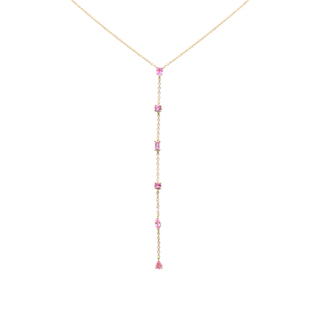<span style="color:purple">SPECIAL!</span> 1.03ct G SI 14K Yellow Gold Pink Tourmaline Lariat Necklace 18"Long