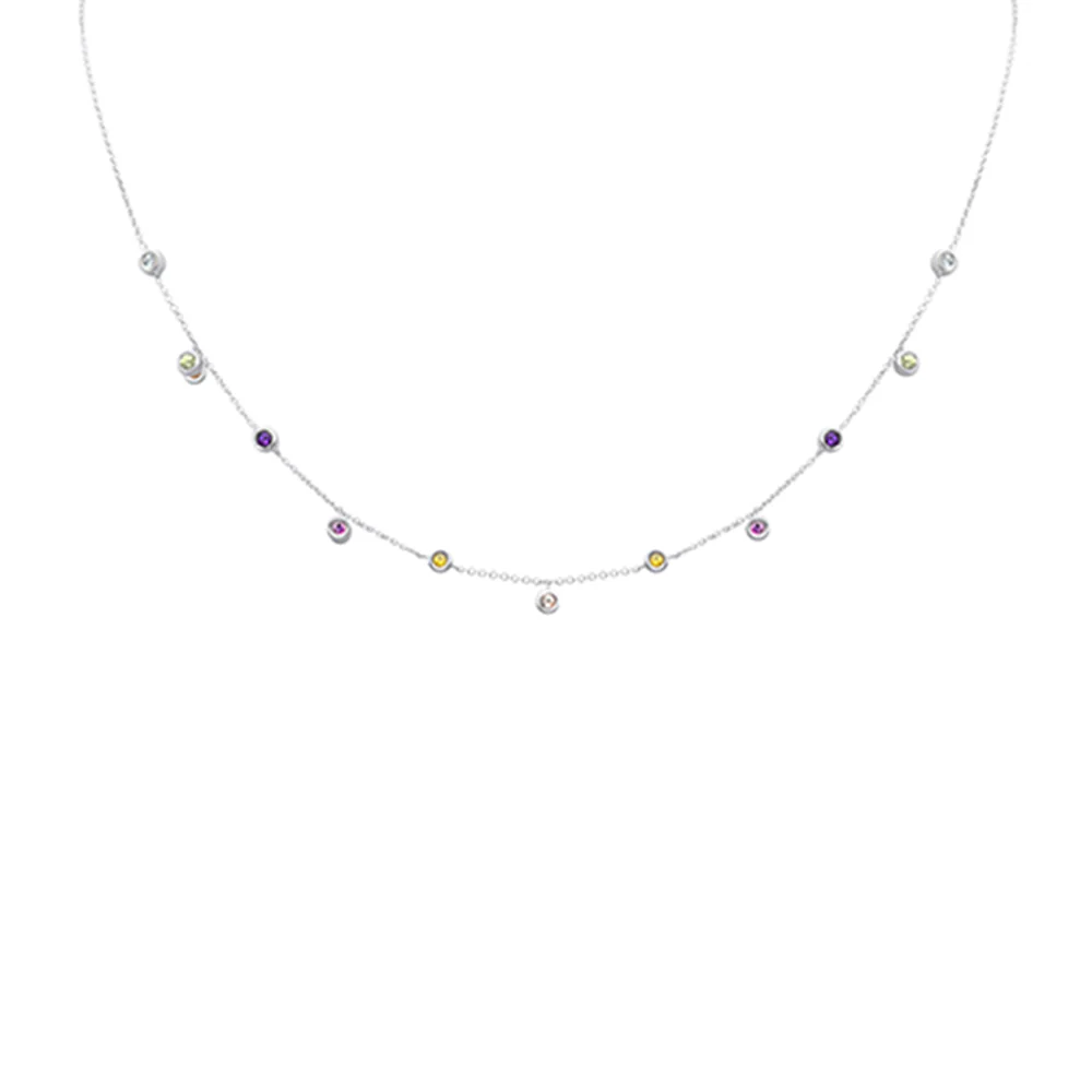 <span>DIAMOND CLOSEOUT! </span> .47ct G SI 14K White Gold Multi Color Gemstone Necklace 16 + 2" Ext