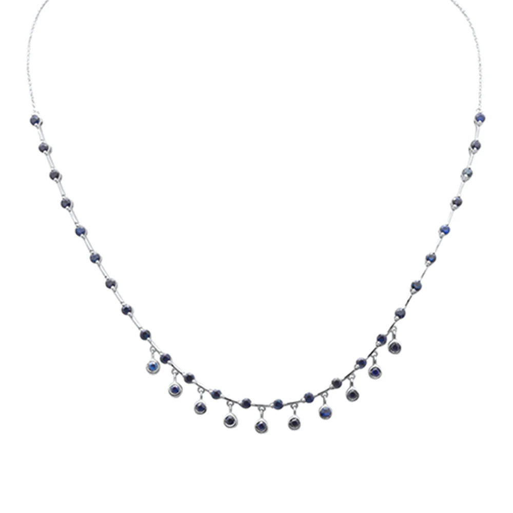 <span>DIAMOND CLOSEOUT! </span></span>2.96ct G SI 14K White Gold Blue Sapphire Dangling Necklace 16+2" Ext