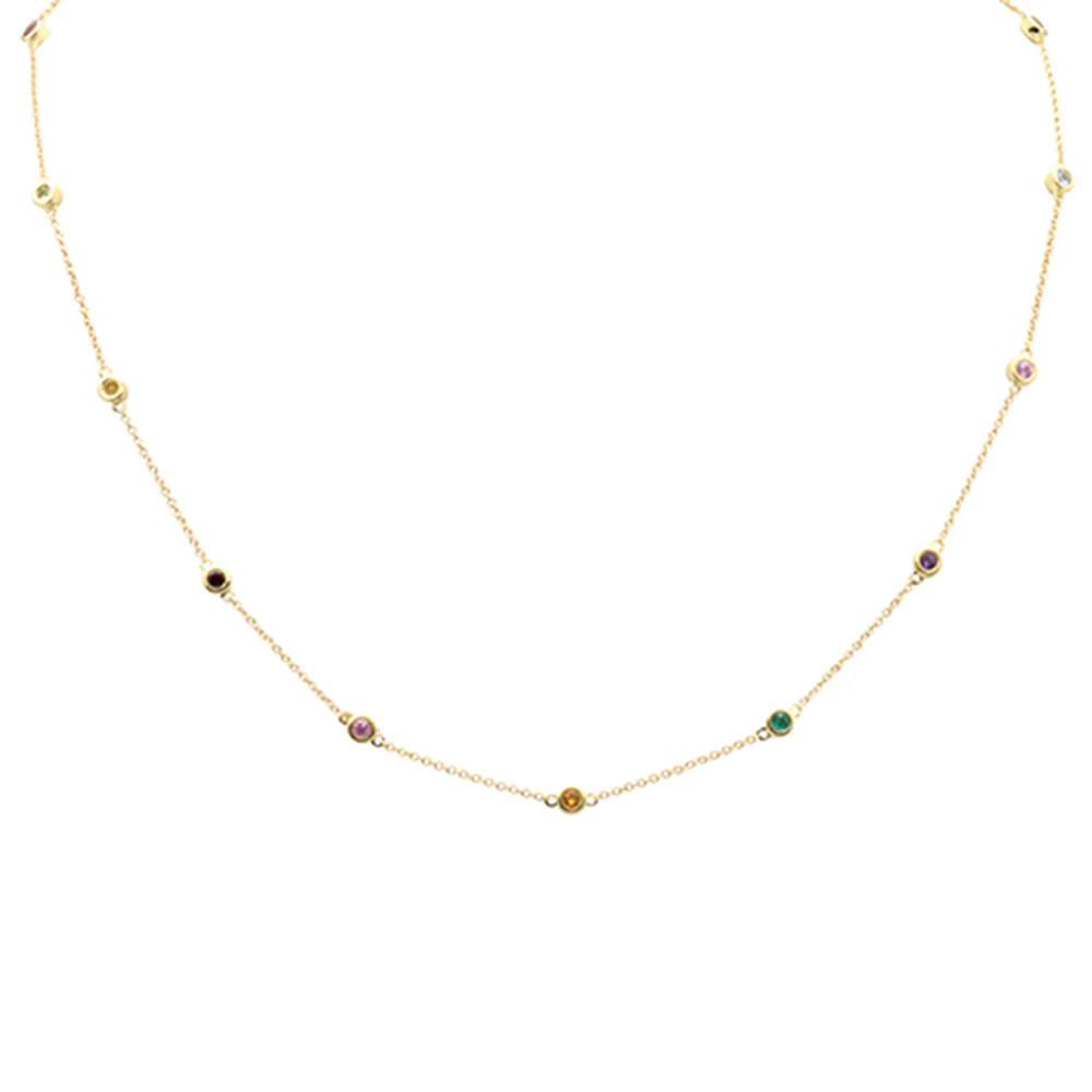 <span>DIAMOND CLOSEOUT! </span> .53ct G SI 14K Yellow Gold Multi Color Gemstone Necklace 16+2"Long
