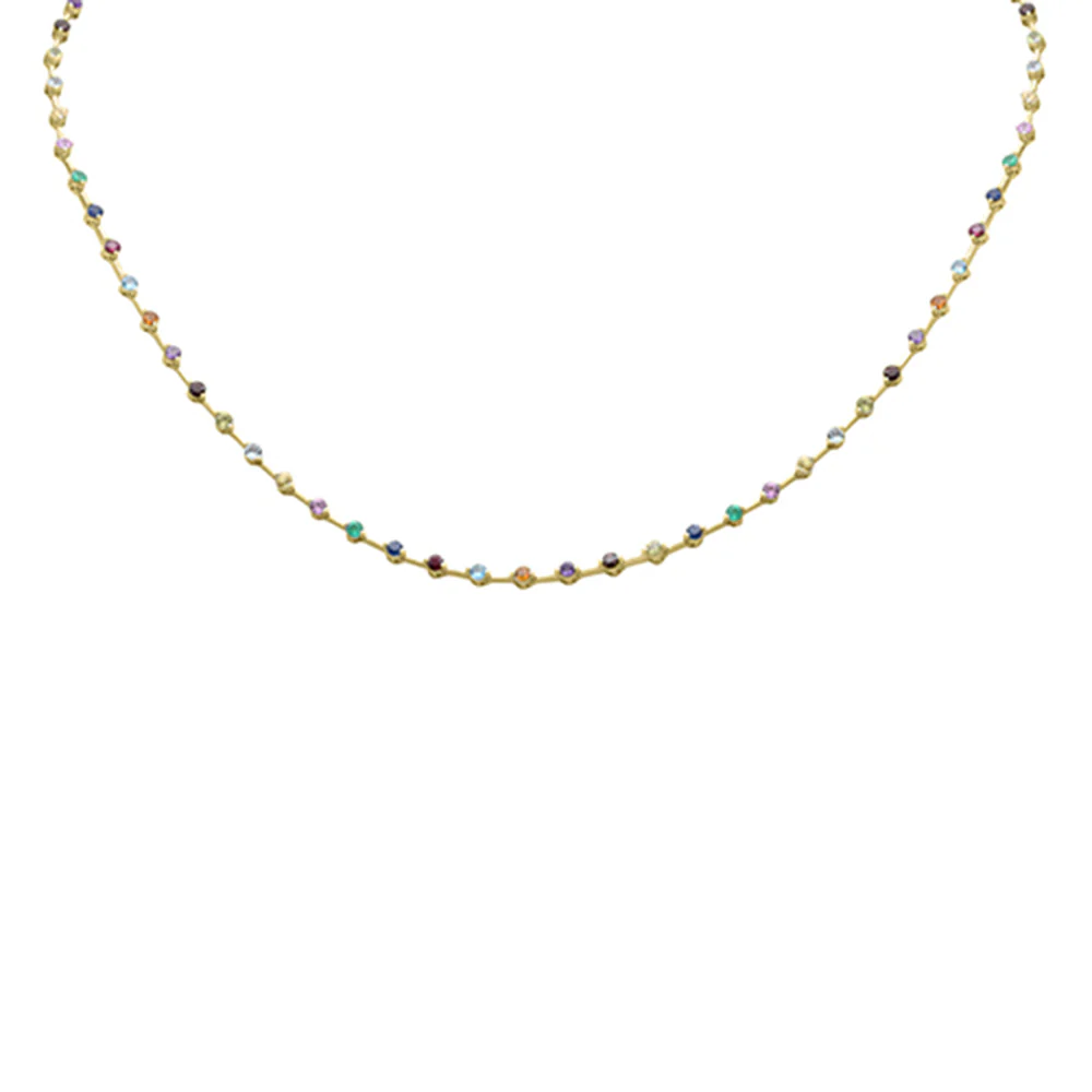 <span>DIAMOND CLOSEOUT! </span> 3.59ct G SI 14K Yellow Gold Multi Color Gemstone Necklace 16"Long