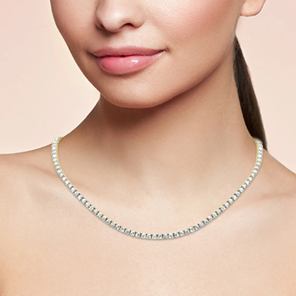 <span style="color:purple">SPECIAL!</span> 9.24ct G SI 14K Yellow Gold Diamond Round Tennis Necklace 12" + 4" Ext - Image 2
