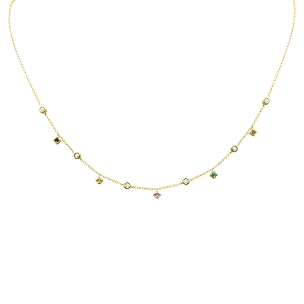<span style="color:purple">SPECIAL!</span> .33ct G SI 14K Yellow Gold Diamond & Multi Color Gemstone Necklace 16" + 2" Ext