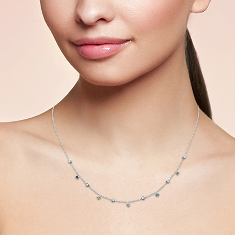 <span style="color:purple">SPECIAL!</span> .31ct G SI 14K White Gold Diamond & Multi Color Gemstone Necklace 16" + 2" Ext - Image 2