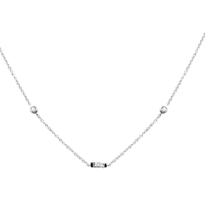 <span style="color:purple">SPECIAL!</span>.13ct G SI 14K White Gold Baguette Diamond Pendant Necklace 16" + 2" Ext