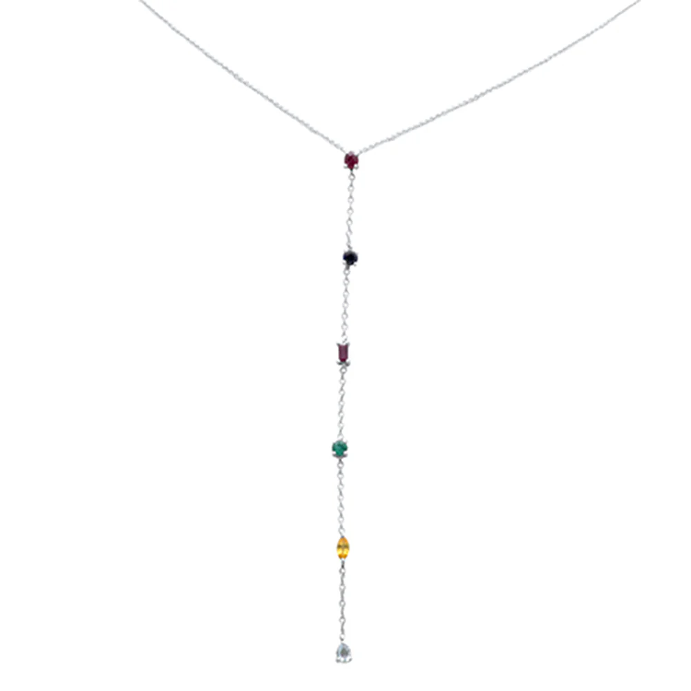 <span>DIAMOND CLOSEOUT! </span> 1.04ct G SI 14K White Gold Multi Color Gemstone Drop Necklace 16" Long