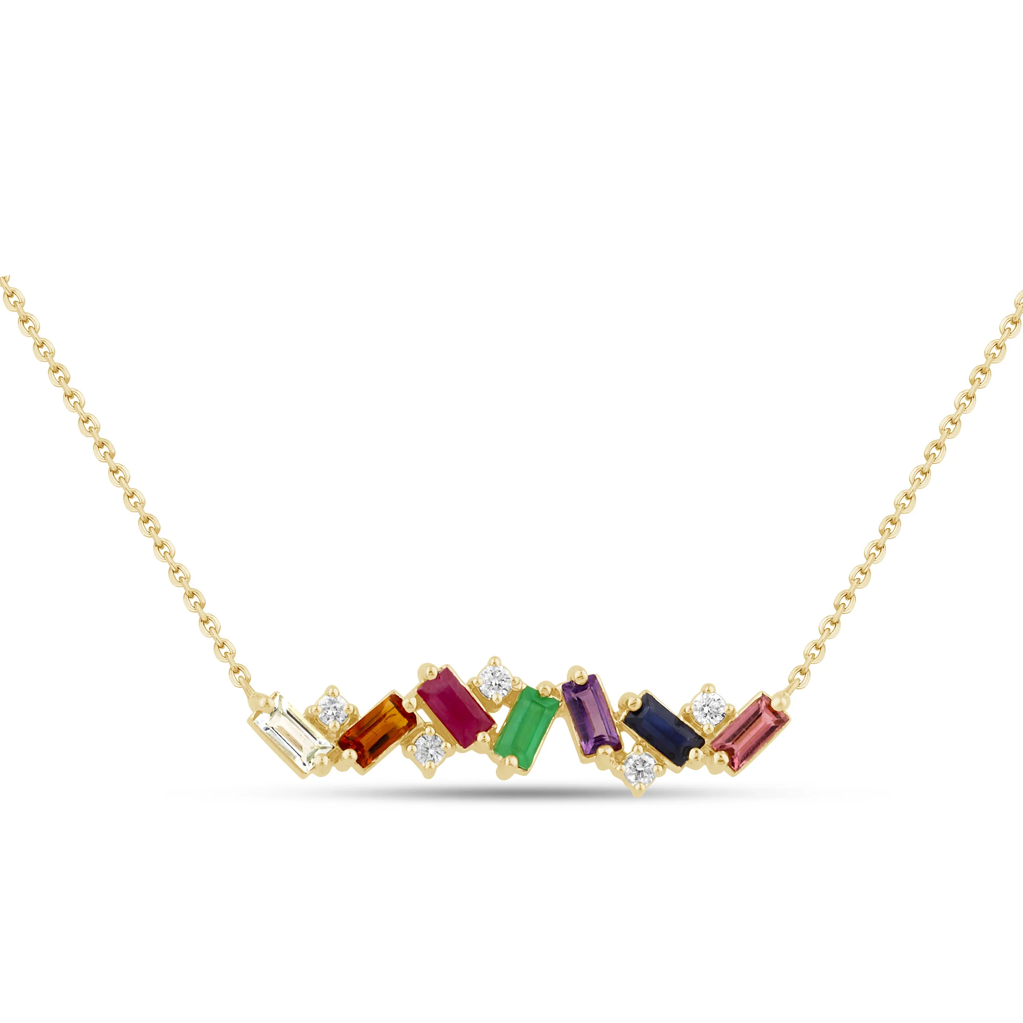 <span style="color:purple">SPECIAL!</span> 1.07ct G SI 14K Yellow Gold Diamond & Multi Color Gemstone Necklace 14" + 2" Ext