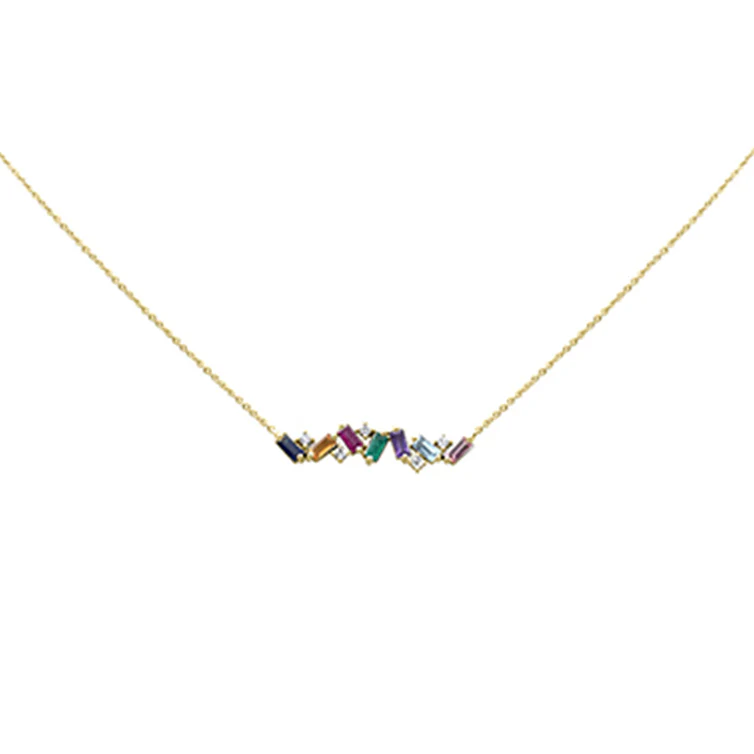<span style="color:purple">SPECIAL!</span> 1.07ct G SI 14K Yellow Gold Diamond & Multi Color Gemstone Necklace 14" + 2" Ext - Image 2