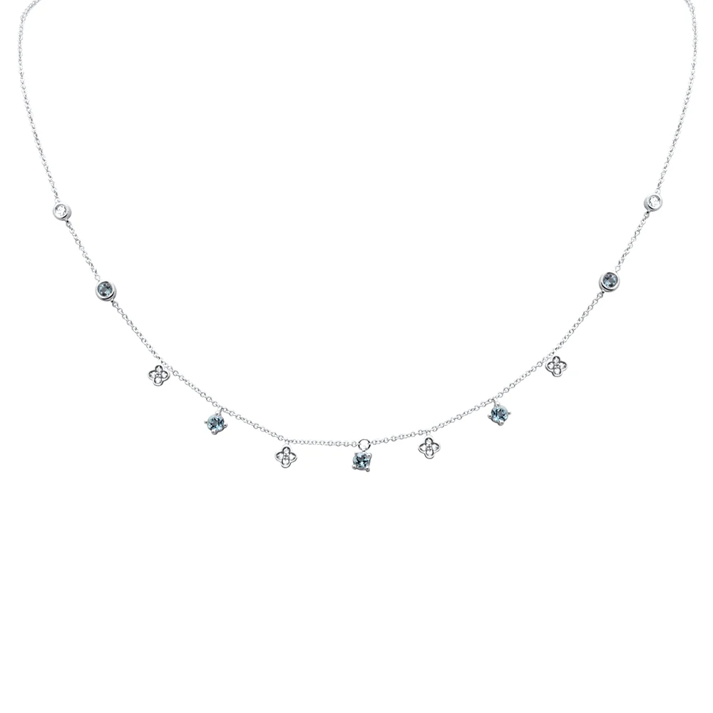<span>GEMSTONE CLOSEOUT! </span>  .63ct G SI 14K White Gold Diamond & Aquamarine Gemstone Necklace 16" + 2" Ext