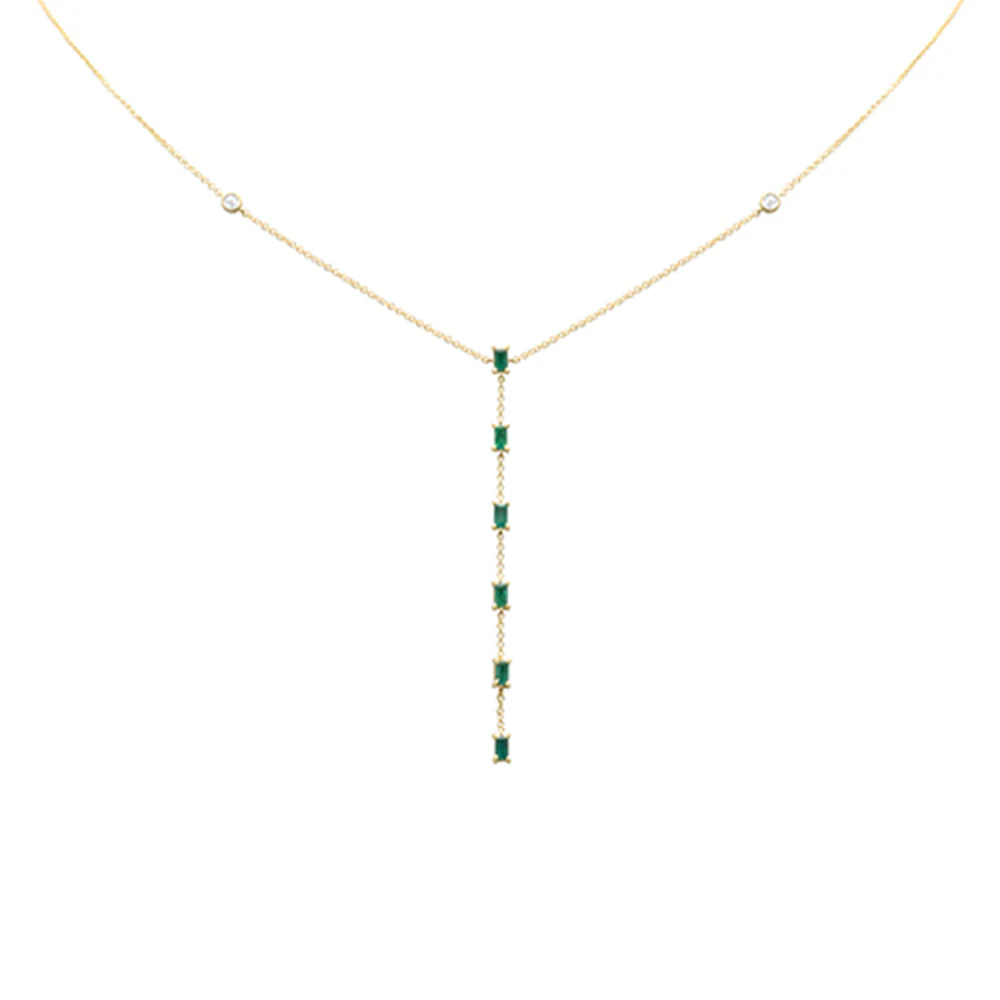 <span>DIAMOND CLOSEOUT! </span> .68ct G SI 14K Yellow Gold Diamond & Emerald Gemstone Lariat Necklace 16" + 2" Ext