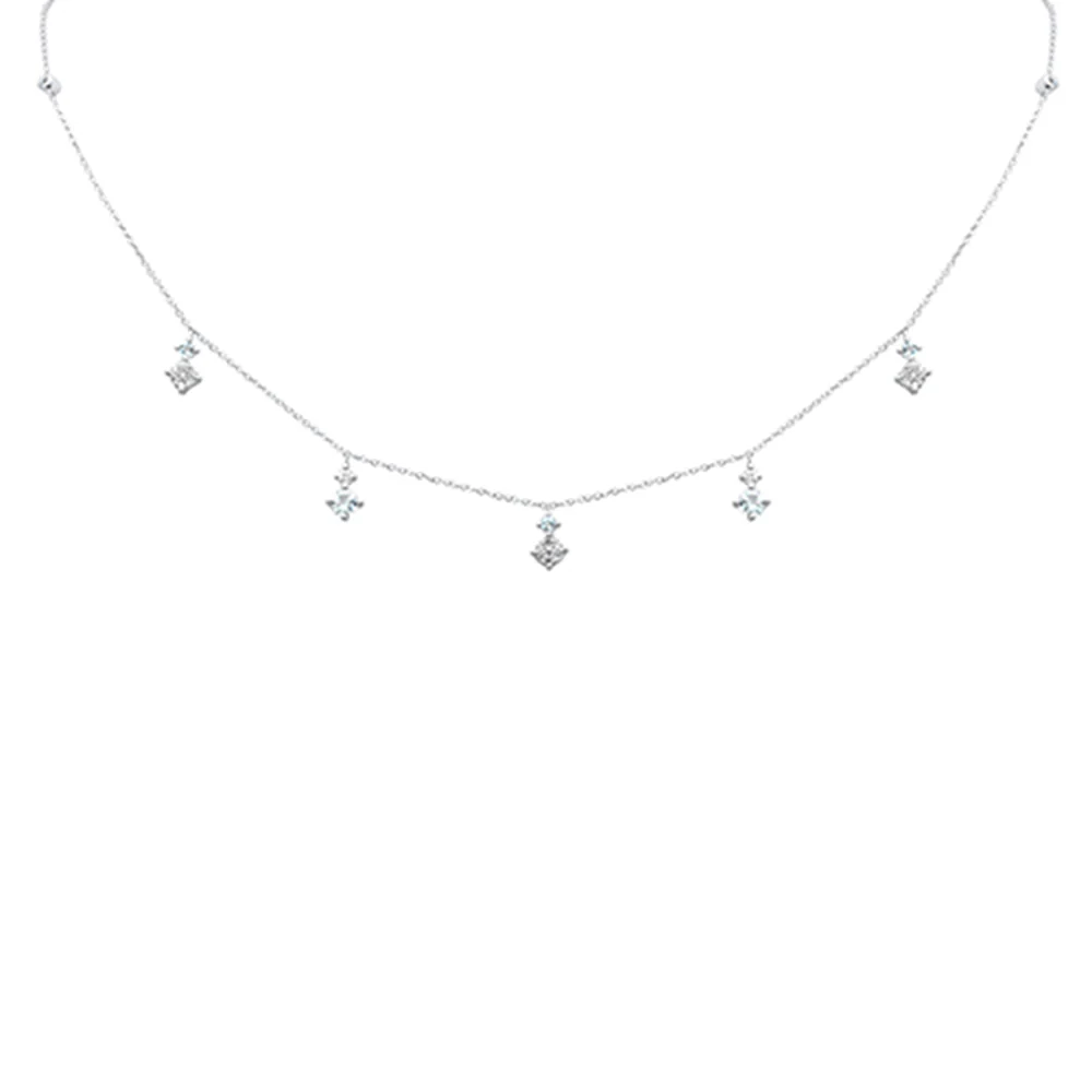 <span>DIAMOND CLOSEOUT! </span> .70ct G SI 14K White Gold Diamond & Aquamarine Gemstone Necklace 16" + 2" Ext