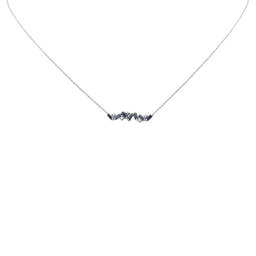 <span style="color:purple">SPECIAL!</span>  1.33ct G SI 14K White Gold Diamond & Blue Sapphire Gemstone Necklace 14" + 2" Ext