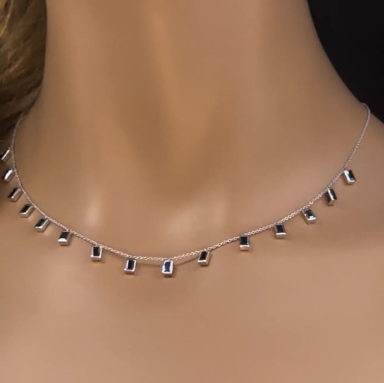 <span>GEMSTONE CLOSEOUT! </span>2.50ct G SI 14K White Gold Blue Sapphire Gemstone Necklace 16" + 2" Ext