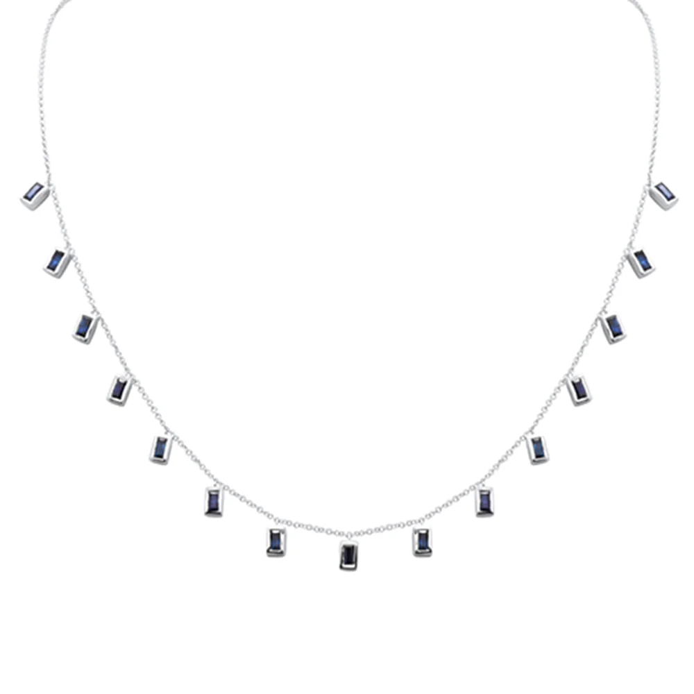 <span>GEMSTONE CLOSEOUT! </span>2.50ct G SI 14K White Gold Blue Sapphire Gemstone Necklace 16" + 2" Ext - Image 2