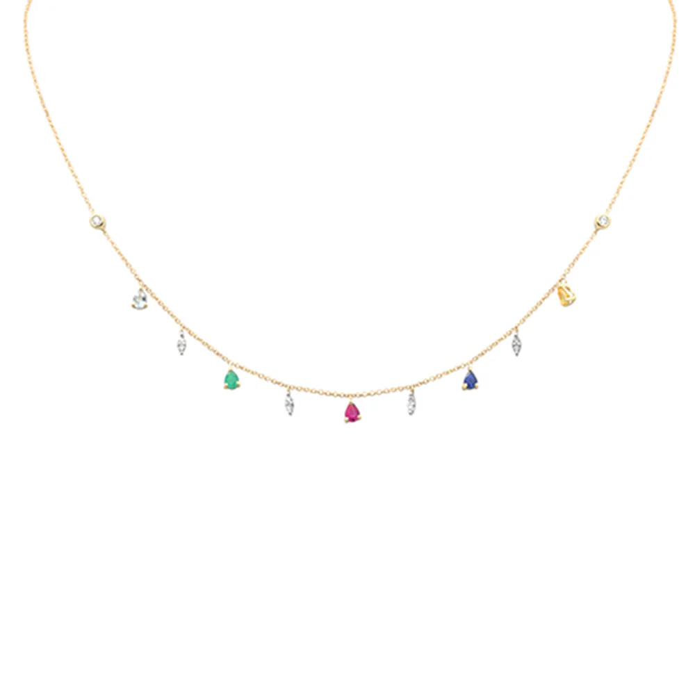 <span style="color:purple">SPECIAL!</span> 1.03ct G SI 14K Yellow Gold Diamond & Multi Color Gemstone Necklace 16" + 2" Ext