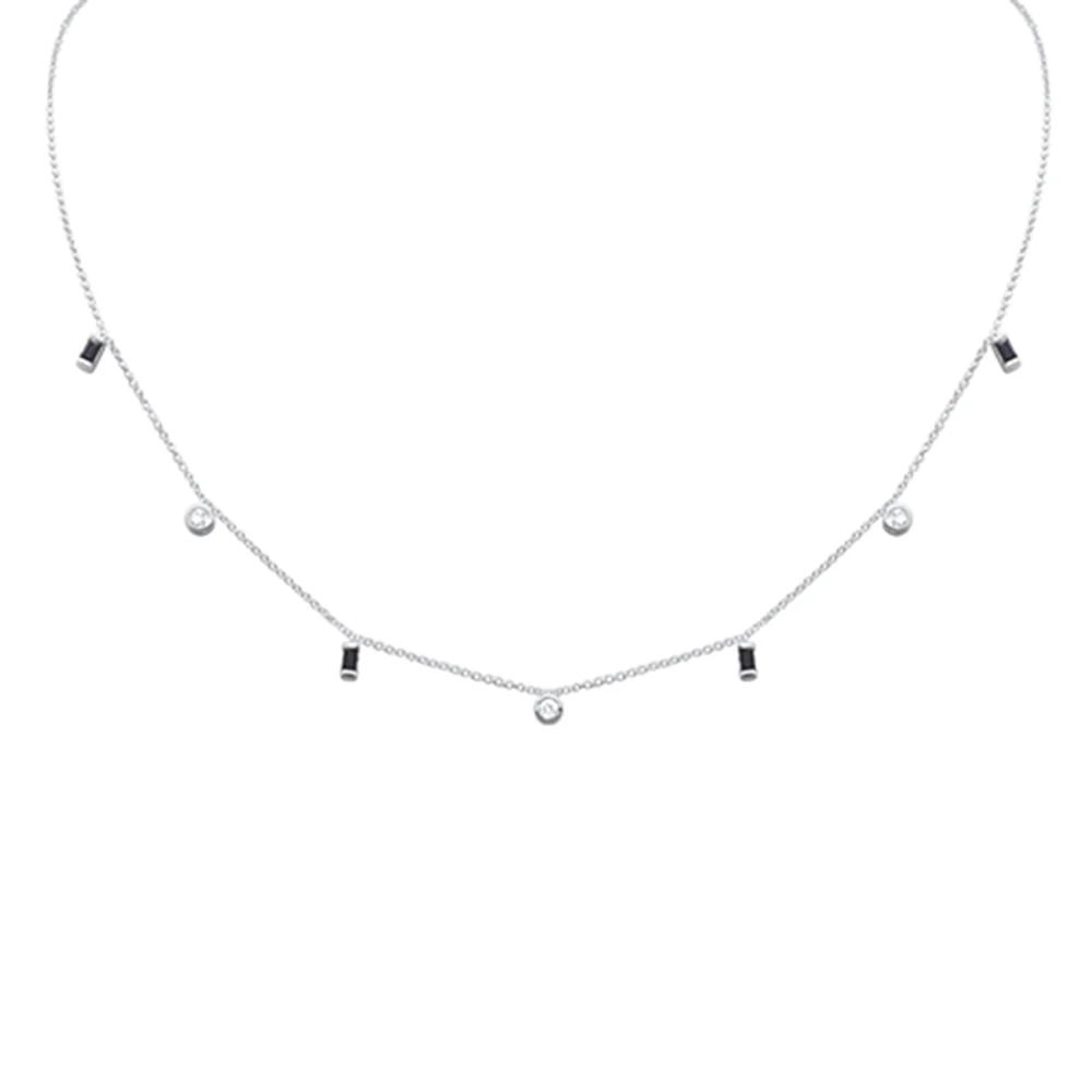 <span>DIAMOND CLOSEOUT! </span>  .65ct G SI 14K White Gold Diamond & Blue Sapphire Gemstone Necklace 16" + 2" Ext
