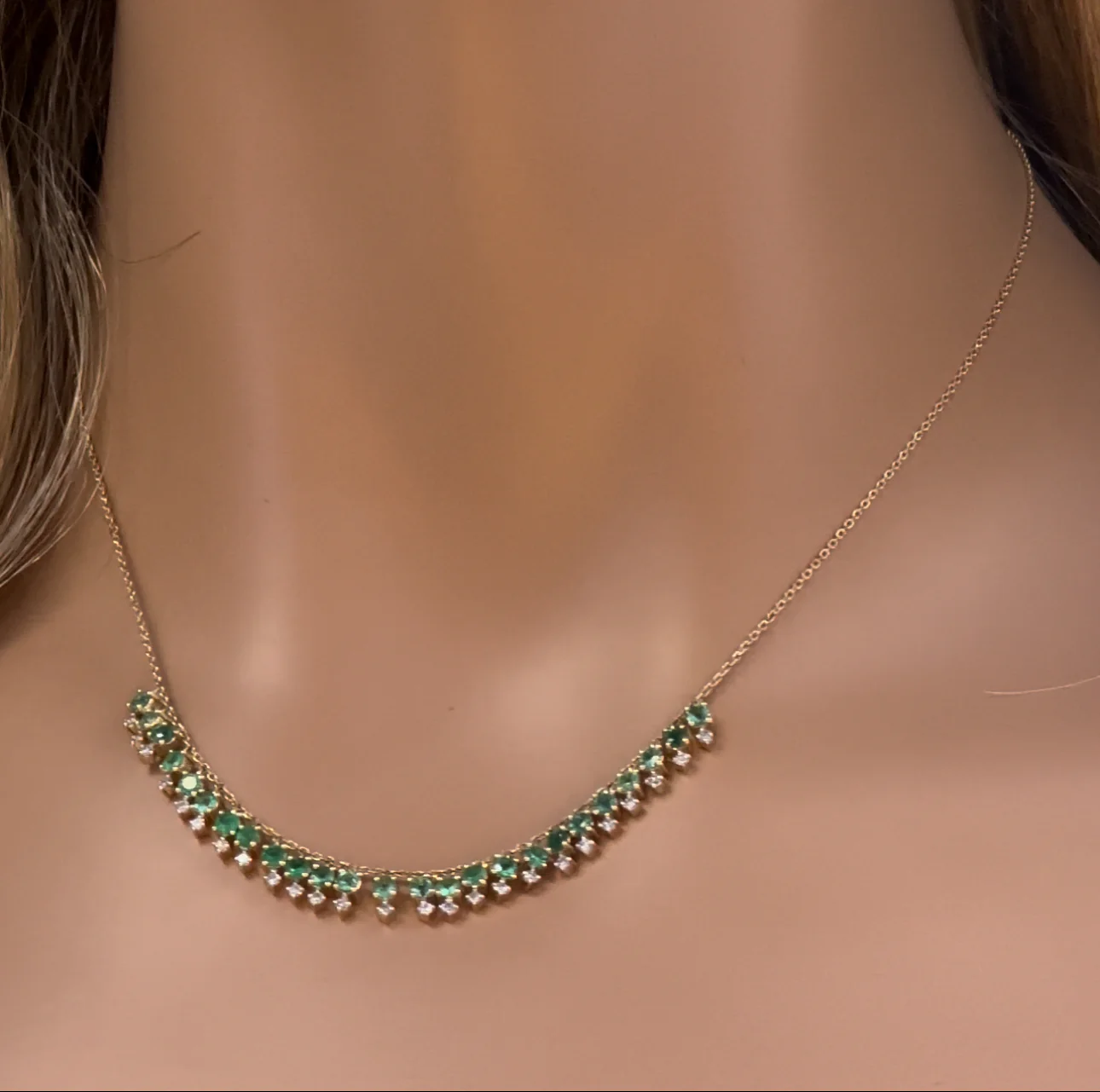 <span>GEMSTONE CLOSEOUT! </span> 1.60ct G SI 14K Yellow Gold Diamond & Emerald Gemstone Drop Necklace 16" + 2" Ext