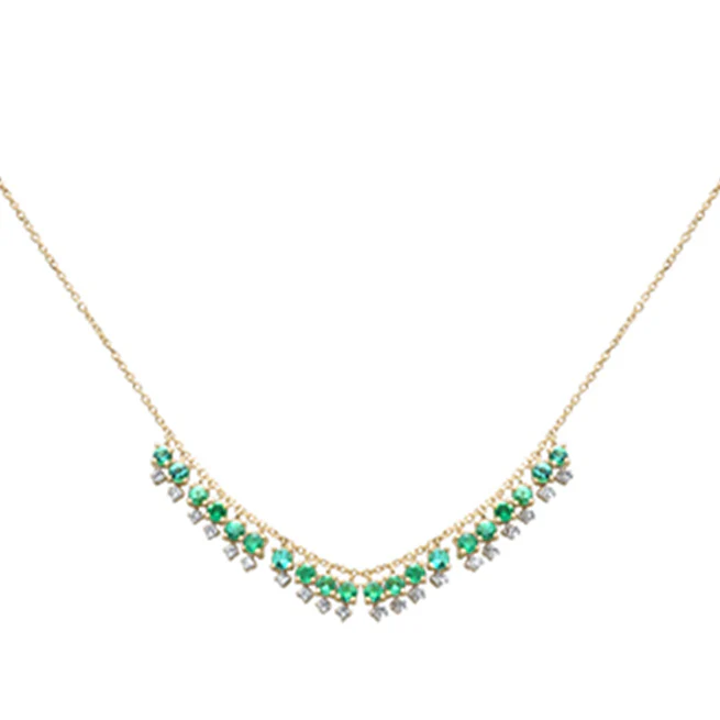 <span>GEMSTONE CLOSEOUT! </span> 1.60ct G SI 14K Yellow Gold Diamond & Emerald Gemstone Drop Necklace 16" + 2" Ext - Image 2