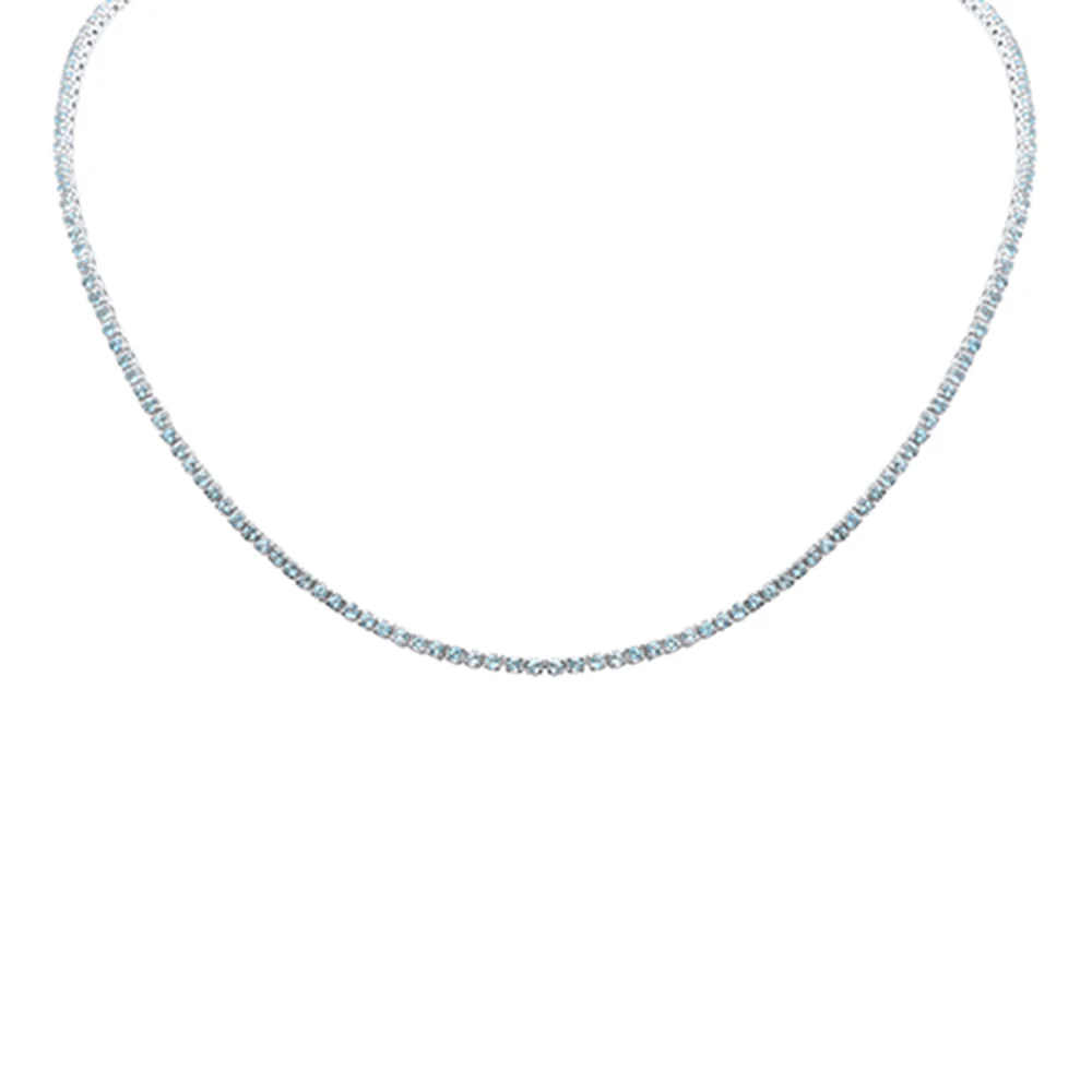 4.08ct G SI 14K White Gold Diamond Aquamarine Tennis Bracelet 12+4" Ext