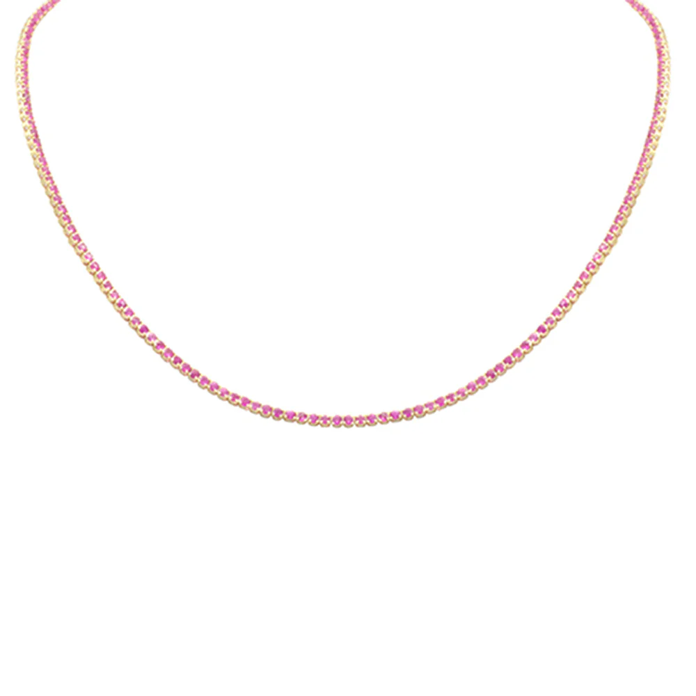 <span style="color:purple">SPECIAL!</span> 5.01ct G SI 14K Yellow Gold Ruby Tennis Necklace 12+2" Ext
