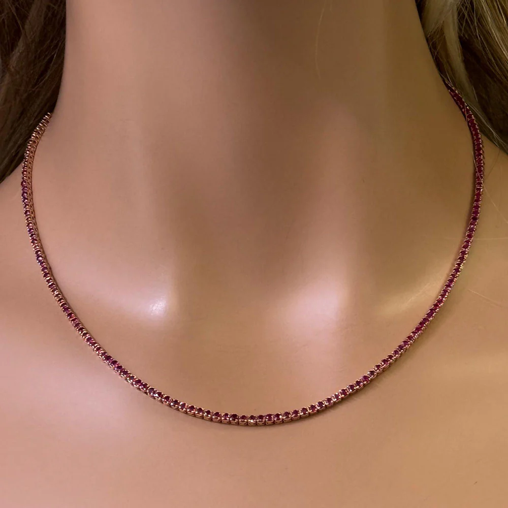 <span style="color:purple">SPECIAL!</span> 5.01ct G SI 14K Yellow Gold Ruby Tennis Necklace 12+2" Ext - Image 2