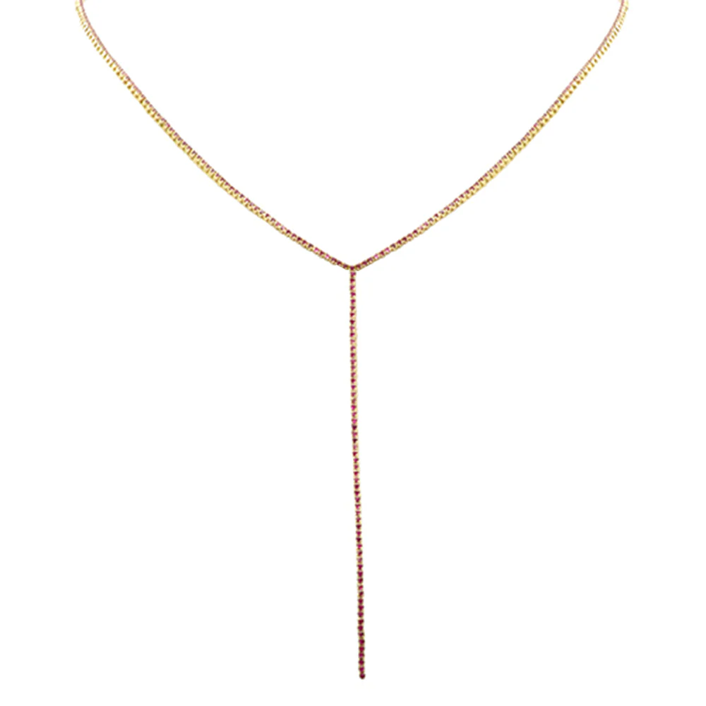 <span style="color:purple">SPECIAL!</span> 3.40ct G SI 14K Yellow Gold Ruby Y Lariat Tennis Necklace 14+4" Ext - Image 2