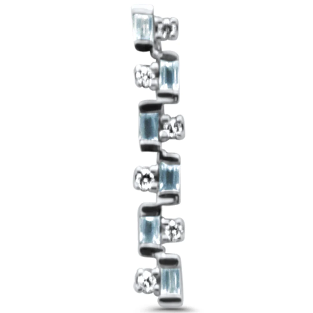.19ct G SI 14K White Gold Diamond & Aquamarine Pendant Necklace 18" Chain Included