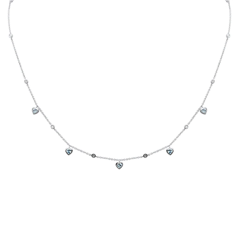 <span style="color:purple">SPECIAL!</span> .60ct G SI 14K White Gold Diamond & Aquamarine Heart Necklace 16+2" Ext