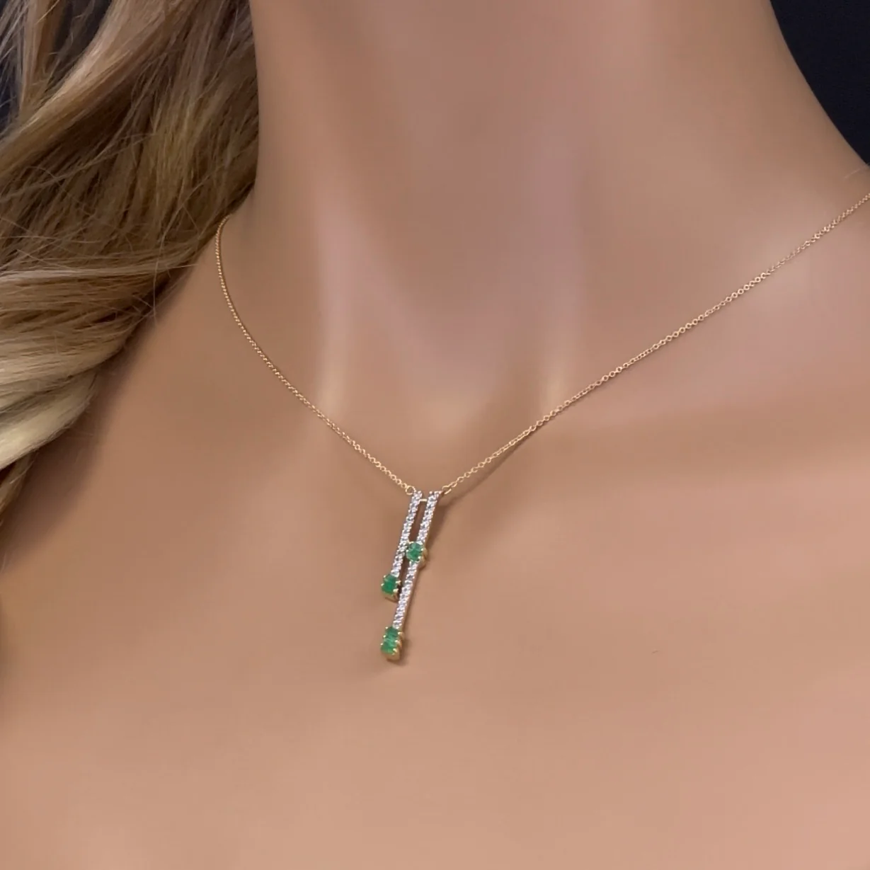 <span>GEMSTONE CLOSEOUT! </span> .57ct G SI 14K Yellow Gold Diamond & Emerald Drop Pendant Necklace 18" Ext - Image 2