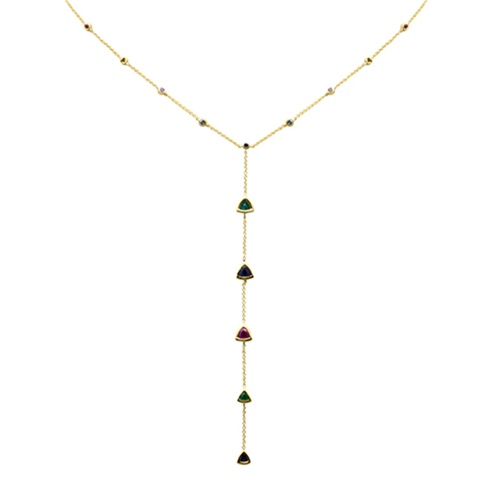 <span style="color:purple">SPECIAL!</span> 1.56ct G SI 14K Yellow Gold Multi Color Gemstone Drop Necklace 16+2" Ext