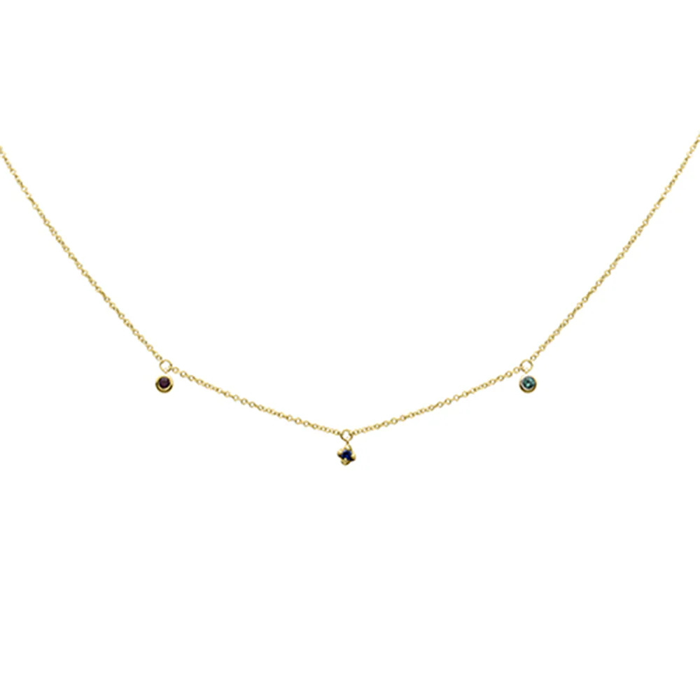 <span>DIAMOND CLOSEOUT! </span> .08ct G SI 14K Yellow Gold Multi Color Gemstone Necklace 16+2" Ext