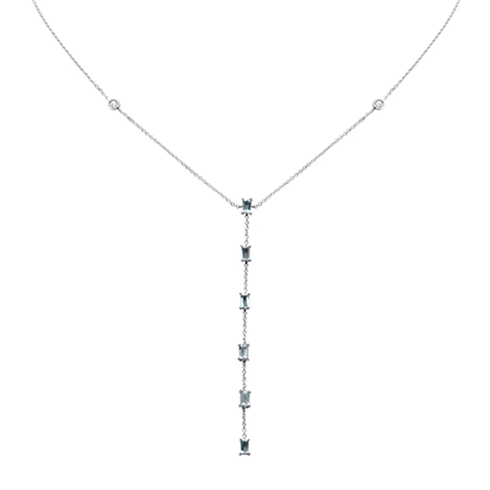 span>GEMSTONE CLOSEOUT! </span>.60ct G SI 14K White Gold Diamond & Aquamarine Gemstone Necklace 16+2" Ext - Image 2