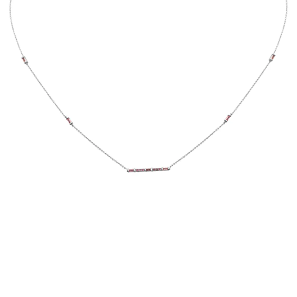 <span style="color:purple">SPECIAL!</span> .40ct G SI 14K White Gold Pink Sapphire Bar Pendant Necklace 16+2" Ext