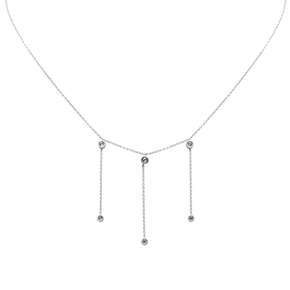 <span>DIAMOND CLOSEOUT! </span> .17ct G SI 14K White Gold Aquamarine Dangling Necklace 16+2" Ext