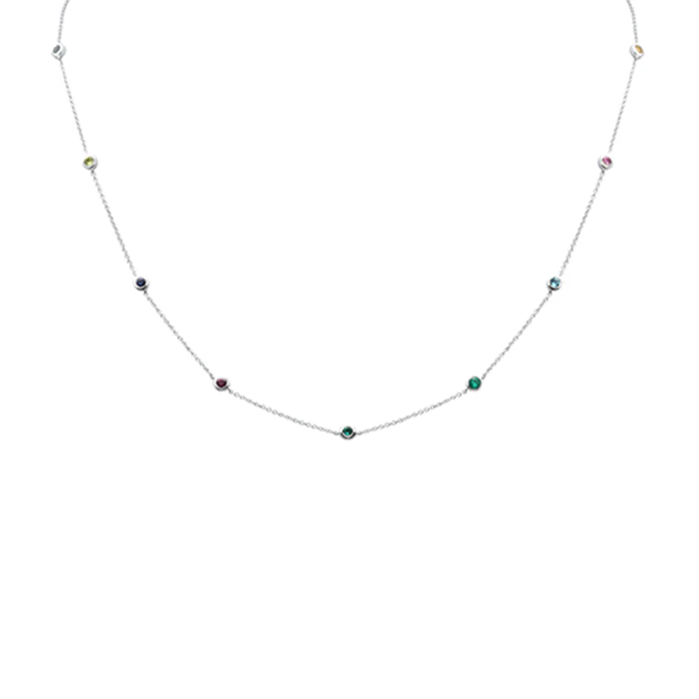 <span>DIAMOND CLOSEOUT! </span> .69ct G SI 14K White Gold Multi Color Gemstone Necklace 16 + 2" Ext