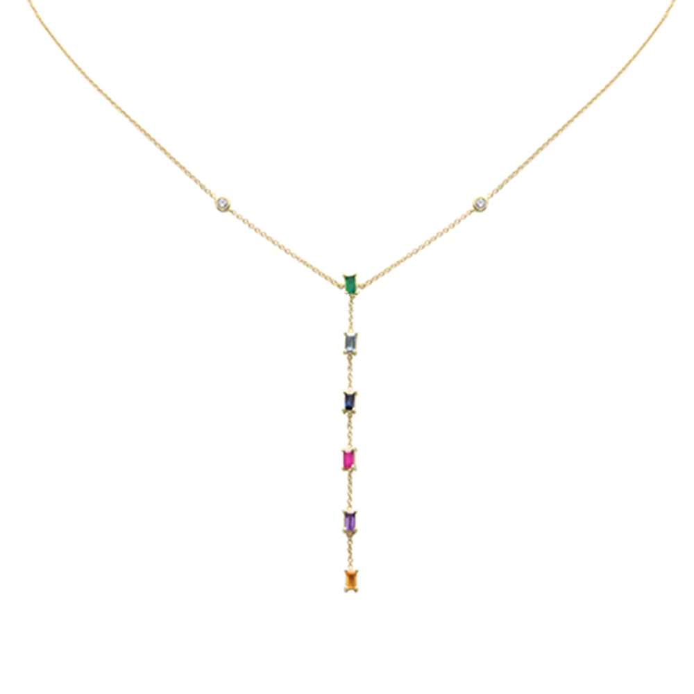 <span>GEMSTONE CLOSEOUT! </span>  .72ct G SI 14K Yellow Gold Diamond & Multi Color Gemstone Drop Necklace 16+2" Ext - Image 2