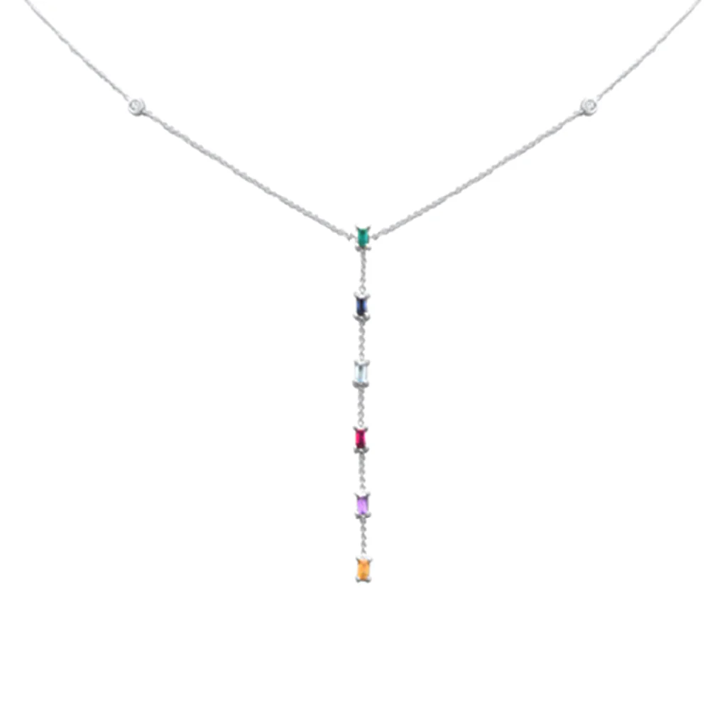<span>GEMSTONE CLOSEOUT! </span> .67ct G SI 14K White Gold Diamond & Multi Color Lariat Necklace 16 + 2" Ext - Image 2