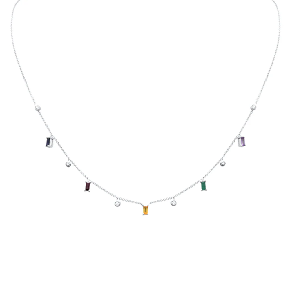 <span>DIAMOND CLOSEOUT! </span> .88ct G SI 14K White Gold Diamond & Multi Color Gemstone Necklace 16+2" Ext