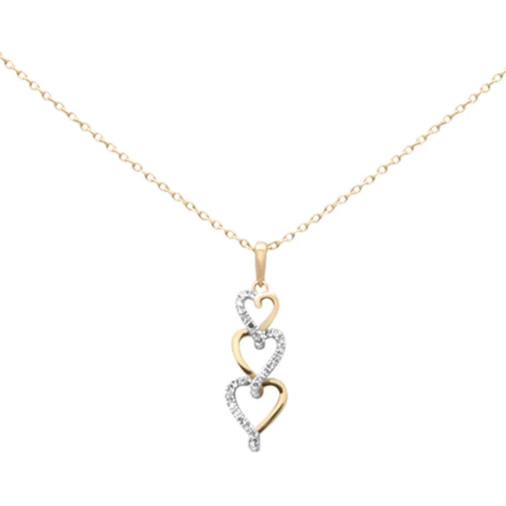 <span style="color:purple">SPECIAL!</span>.08ct G SI 14K Yellow Gold Diamond Heart Drop Pendant Necklace 18" Long
