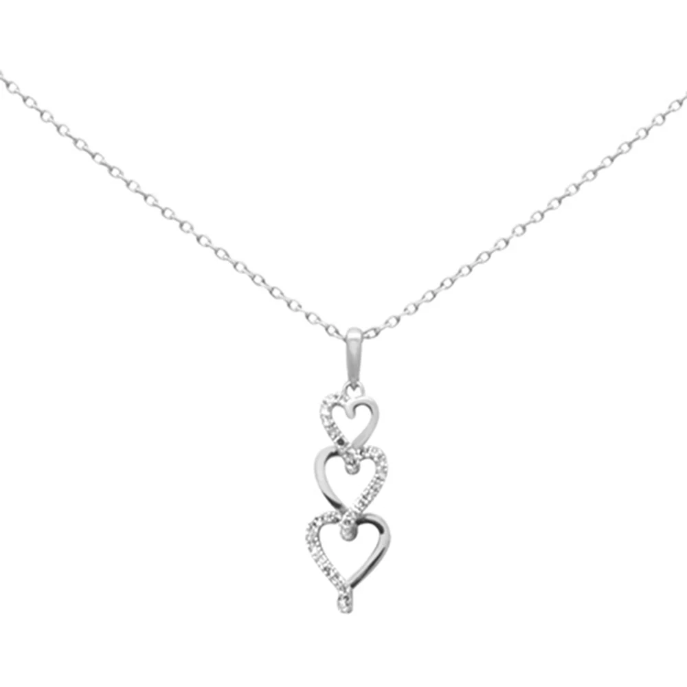 .08ct G SI 14K White Gold Diamond Heart Drop Pendant Necklace 18" Long