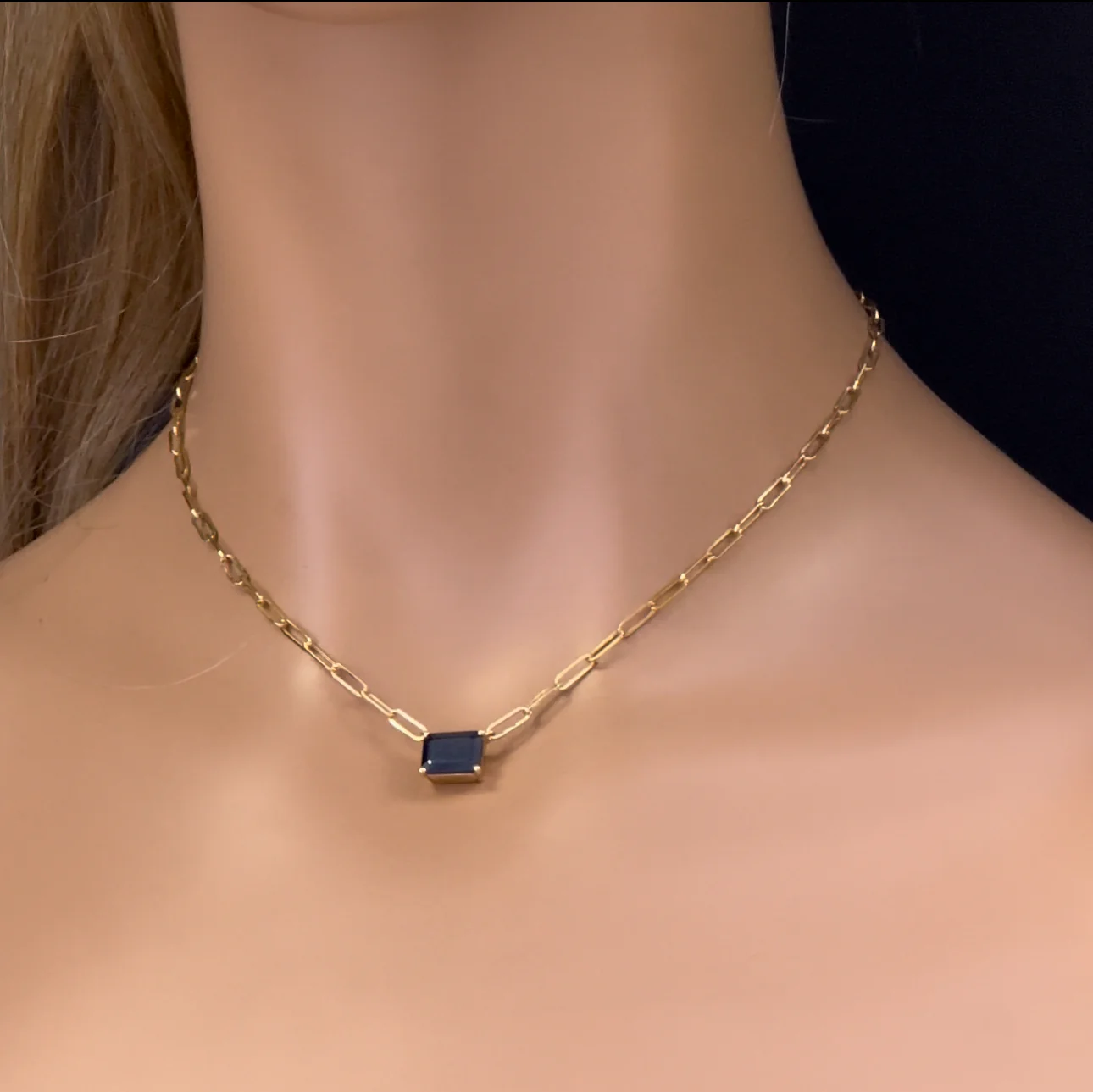 <span>DIAMOND CLOSEOUT! </span> 3.00ct G SI 14K Yellow Gold Blue Sapphire Paperclip Necklace 14 + 2" Ext