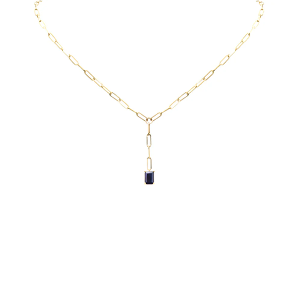 <span>DIAMOND CLOSEOUT! </span>.91ct G SI 14K Yellow Gold Natural Blue Sapphire Gemstone Paperclip Necklace 14 + 2" Ext - Image 2