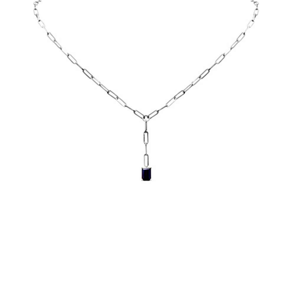 <span>DIAMOND CLOSEOUT! </span>.90ct G SI 14K White Gold Natural Blue Sapphire Gemstone Paperclip Necklace 14 + 2" Ext - Image 2