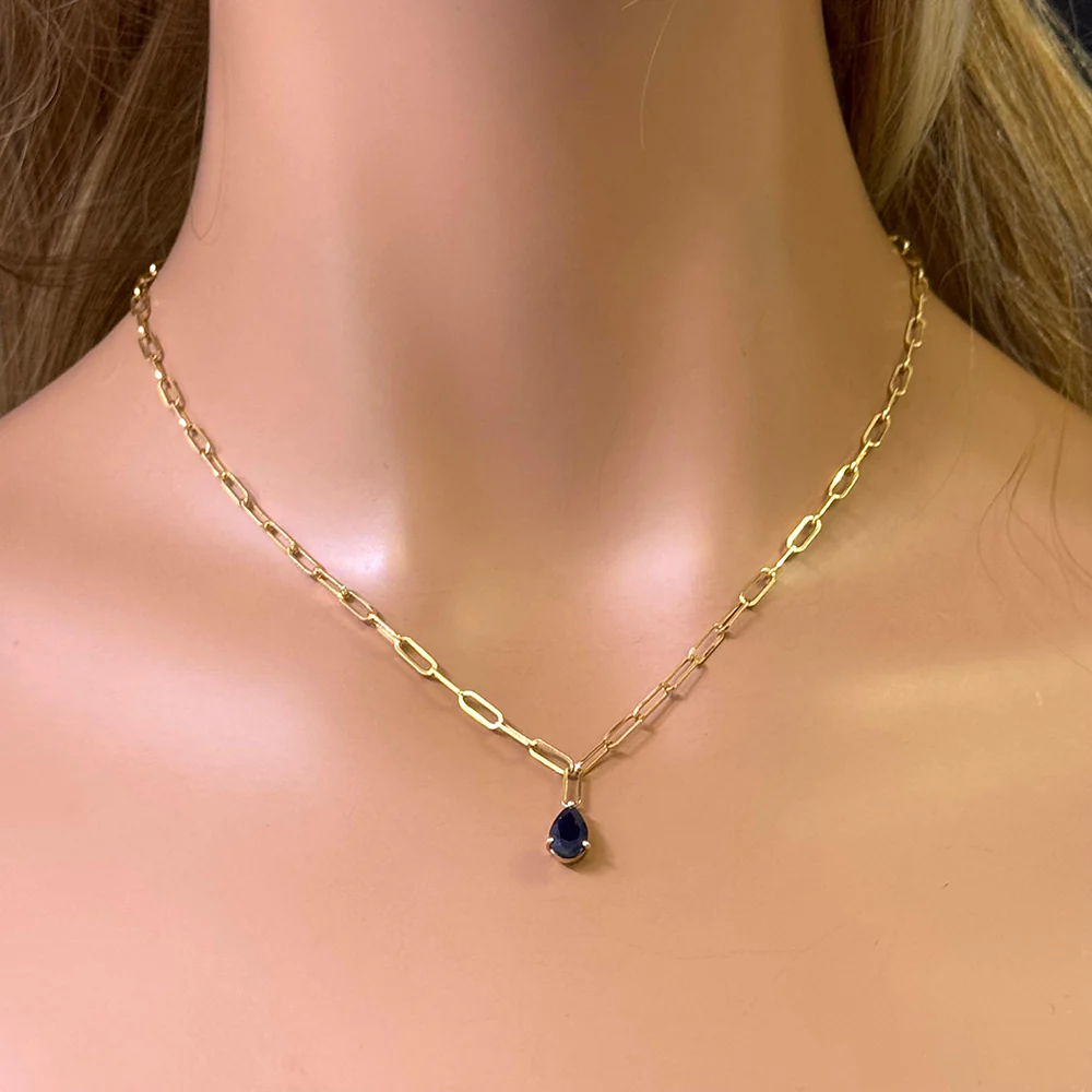 <span style="color:purple">SPECIAL!</span> 1.10ct G SI 14K Yellow Gold Blue Sapphire Paperclip Necklace 14 + 2" Ext
