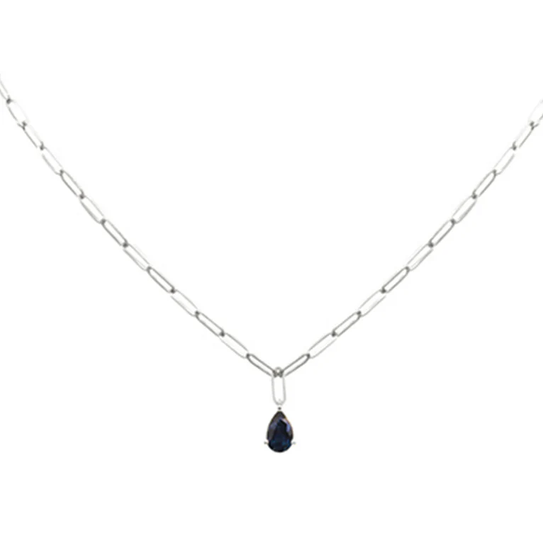<span style="color:purple">SPECIAL!</span> 1.10ct G SI 14K White Gold Blue Sapphire Paperclip Necklace 14 + 2" Ext - Image 2