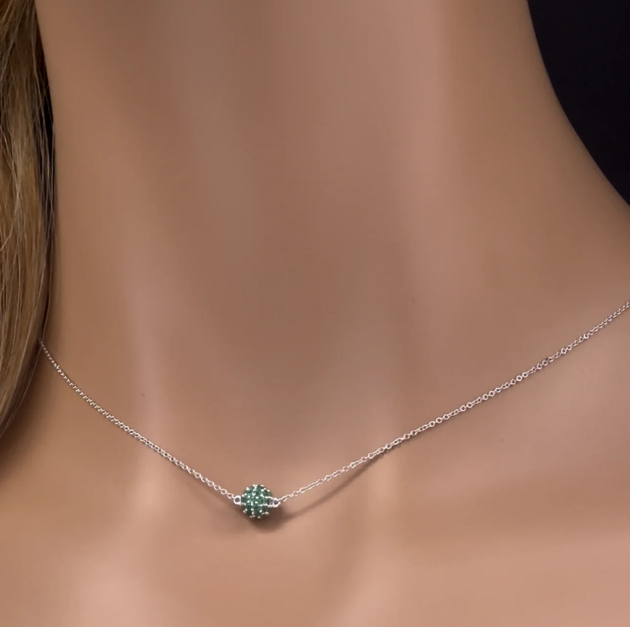 <span>GEMSTONE CLOSEOUT! </span>  .44ct G SI 14K White Gold Round Emerald Pendant Necklace 16 + 2" Ext