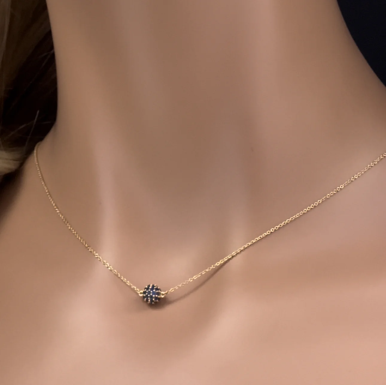 <span>GEMSTONE CLOSEOUT! </span> .51ct G SI 14K Yellow Gold Blue Sapphire Ball Pendant Necklace 16 + 2" Ext