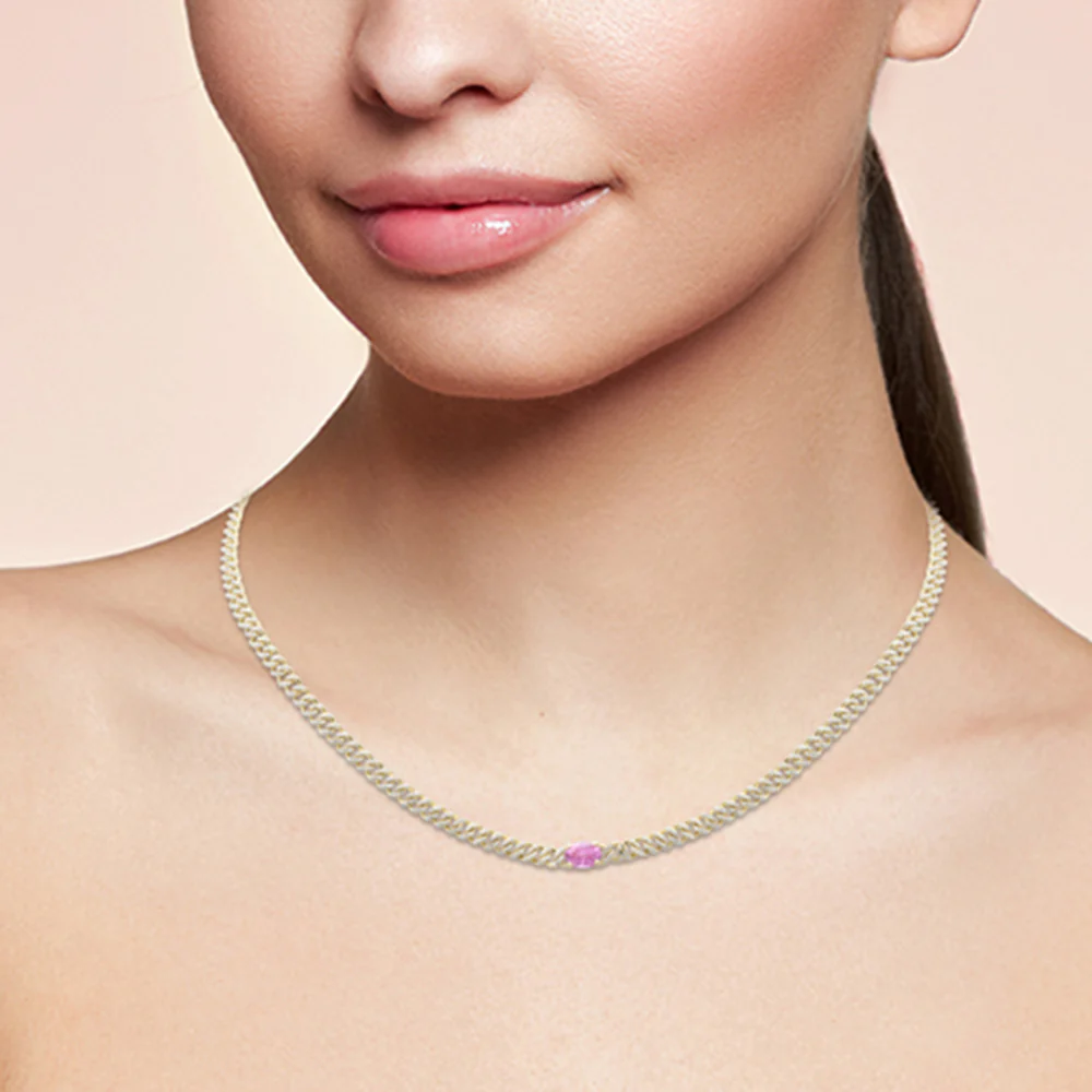 <span style="color:purple">SPECIAL!</span> 1.93ct G SI 14K Yellow Gold Diamond & Pink Sapphire Cuban Chain Necklace 13+3" Ext - Image 2